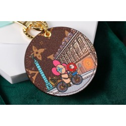 45-Dujia round brand keychain pendant series bicycle round ⭕️Coffee color sun flower doll bicycle pattern ➕back foundation gold buckle picture color 1️⃣ color️Select