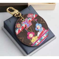 45-Dujia round brand keychain pendant series bumper car round ⭕️Coffee color sun flower doll playground bumper car pattern ➕Back red background gold buckle picture color 1️⃣ color️Select
