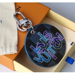 45-Dujia round brand keychain pendant series blue black grid logo round ⭕️Blue black grid bottom color logo English letter design back black base silver buckle picture color 1️⃣ color️Select