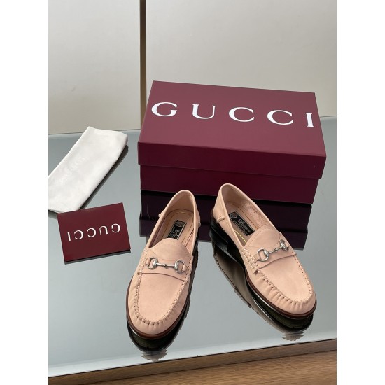 ✌️Gucci✌️Hot-up version is on the market [Women's] 2025 early autumn latest GUCCI horse buckle heel 2 wear single shoes deer leather frosted leather loafer casual driving shoes 360 fabric: imported suede mercerated beef reverse velvet delicate retro feel,