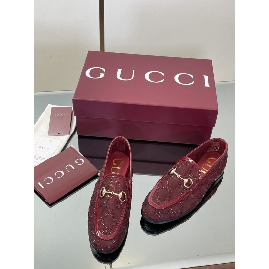 ✌️Gucci✌️Hot-up version is on the market...✌️✌️2025 early autumn new GUCCi high-end boutique single shoes 340 Gucci [Paint Leather G G Crystal] mesh diamond luxury crystal loafers top purchasing quality!The original version is replicated 1:1, and every de