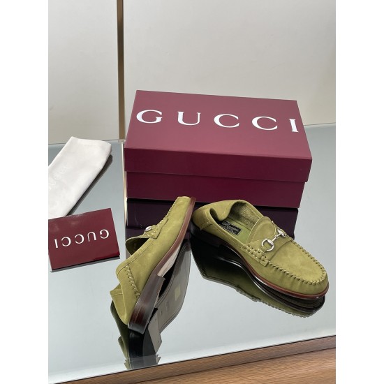 ✌️Gucci✌️Hot-up version is on the market [Women's] 2025 early autumn latest GUCCI horse buckle heel 2 wear single shoes deer leather frosted leather loafer casual driving shoes 360 fabric: imported suede mercerated beef reverse velvet delicate retro feel,