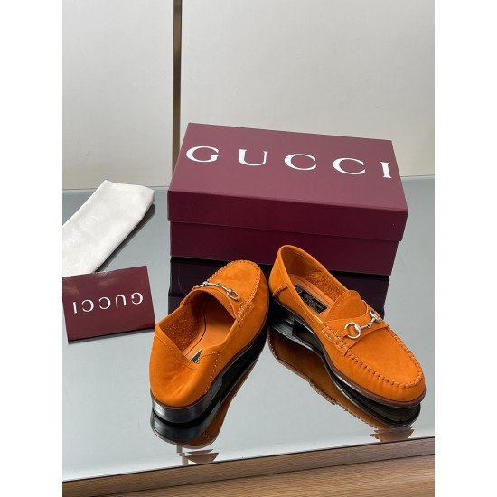 ✌️Gucci✌️Hot-up version is on the market [Women's] 2025 early autumn latest GUCCI horse buckle heel 2 wear single shoes deer leather frosted leather loafer casual driving shoes 360 fabric: imported suede mercerated beef reverse velvet delicate retro feel,