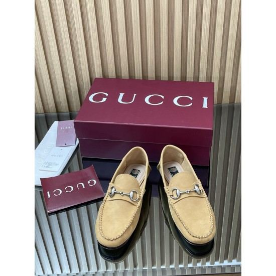✌️Gucci✌️Hot-up version is on the market [Women's] 2025 early autumn latest GUCCI horse buckle heel 2 wear single shoes deer leather frosted leather loafer casual driving shoes 360 fabric: imported suede mercerated beef reverse velvet delicate retro feel,