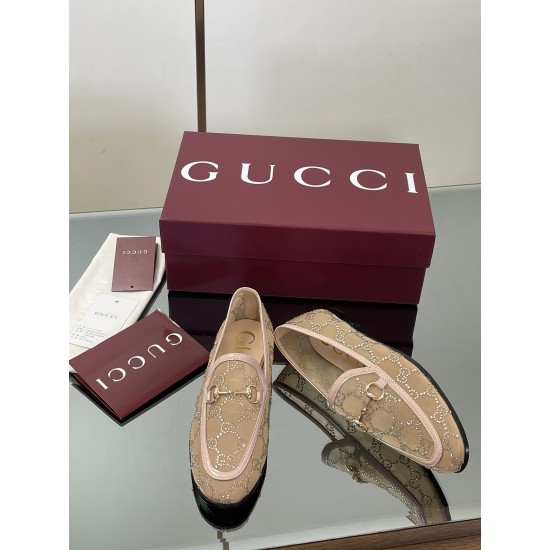 ✌️Gucci✌️Hot-up Gucci✌️New 2025 Early Autumn GUCCi high-end boutique single shoes 340 Gucci [Paint Leather G G Crystal] mesh diamond luxury crystal loafers top purchasing quality!The original version is replicated 1:1, and every detail has been carefully 