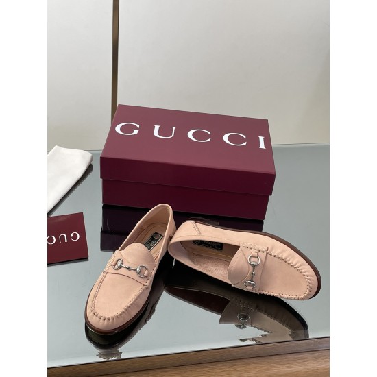 ✌️Gucci✌️Hot-up version is on the market [Women's] 2025 early autumn latest GUCCI horse buckle heel 2 wear single shoes deer leather frosted leather loafer casual driving shoes 360 fabric: imported suede mercerated beef reverse velvet delicate retro feel,