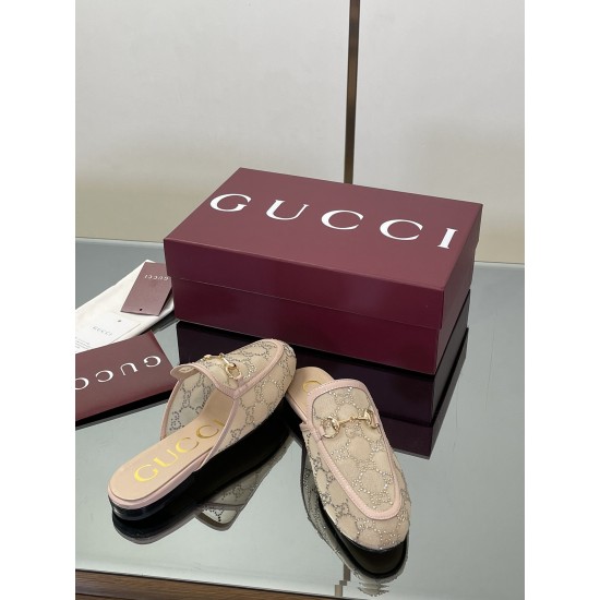 ✌️Gucci✌️Hot-up version is launched in 2025 early autumn new GUCCi high-end boutique semi-slippers 325 Gucci [Paint Leather G G Crystal] mesh diamond luxury crystal Loaf Baotou slippers top purchasing quality!The original version is replicated 1:1, and ev