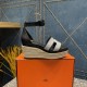 Herms/Hermès [Celebration] [Celebration] Heeled rope sandal series ① Fabric: cowhide/special fabric ⑥ Inner footbed: sheepskin ③ Outsole: genuine leather outsole ④ Heel height: front sole 4.5cm thick / heel height 8cm ⑤Size: 35-39 (customized by 40/41/42)