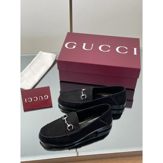 ✌️Gucci✌️Hot-up version is on the market [Women's] 2025 early autumn latest GUCCI horse buckle heel 2 wear single shoes deer leather frosted leather loafer casual driving shoes 360 fabric: imported suede mercerated beef reverse velvet delicate retro feel,
