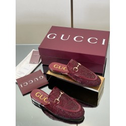 ✌️Gucci✌️Hot-up version is launched in 2025 early autumn new GUCCi high-end boutique semi-slippers 325 Gucci [Paint Leather G G Crystal] mesh diamond luxury crystal Loaf Baotou slippers top purchasing quality!The original version is replicated 1:1, and ev