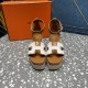 Herms/Hermès [Celebration] [Celebration] Heeled rope sandal series ① Fabric: cowhide/special fabric ⑥ Inner footbed: sheepskin ③ Outsole: genuine leather outsole ④ Heel height: front sole 4.5cm thick / heel height 8cm ⑤Size: 35-39 (customized by 40/41/42)