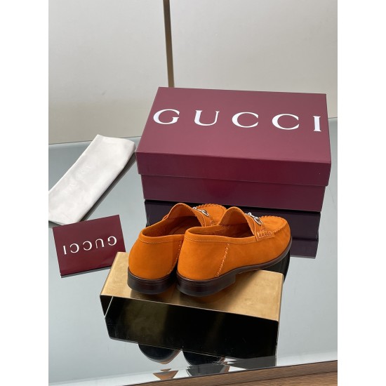 ✌️Gucci✌️Hot-up version is on the market [Women's] 2025 early autumn latest GUCCI horse buckle heel 2 wear single shoes deer leather frosted leather loafer casual driving shoes 360 fabric: imported suede mercerated beef reverse velvet delicate retro feel,
