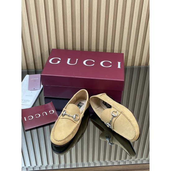 ✌️Gucci✌️Hot-up version is on the market [Women's] 2025 early autumn latest GUCCI horse buckle heel 2 wear single shoes deer leather frosted leather loafer casual driving shoes 360 fabric: imported suede mercerated beef reverse velvet delicate retro feel,
