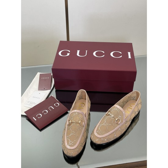 ✌️Gucci✌️Hot-up Gucci✌️New 2025 Early Autumn GUCCi high-end boutique single shoes 340 Gucci [Paint Leather G G Crystal] mesh diamond luxury crystal loafers top purchasing quality!The original version is replicated 1:1, and every detail has been carefully 