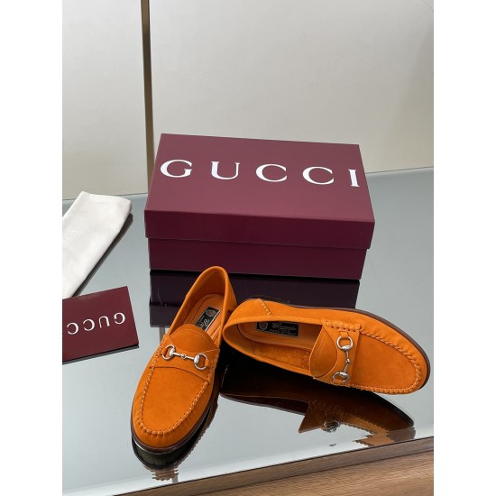 ✌️Gucci✌️Hot-up version is on the market [Women's] 2025 early autumn latest GUCCI horse buckle heel 2 wear single shoes deer leather frosted leather loafer casual driving shoes 360 fabric: imported suede mercerated beef reverse velvet delicate retro feel,