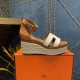 Herms/Hermès [Celebration] [Celebration] Heeled rope sandal series ① Fabric: cowhide/special fabric ⑥ Inner footbed: sheepskin ③ Outsole: genuine leather outsole ④ Heel height: front sole 4.5cm thick / heel height 8cm ⑤Size: 35-39 (customized by 40/41/42)
