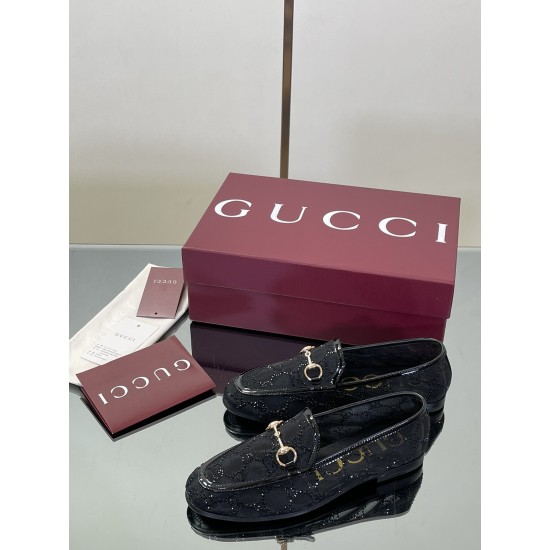 ✌️Gucci✌️Hot-up Gucci✌️New 2025 Early Autumn GUCCi high-end boutique single shoes 340 Gucci [Paint Leather G G Crystal] mesh diamond luxury crystal loafers top purchasing quality!The original version is replicated 1:1, and every detail has been carefully 