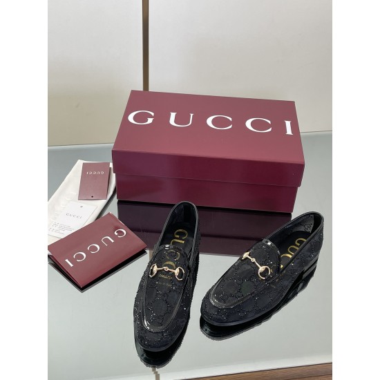 ✌️Gucci✌️Hot-up Gucci✌️New 2025 Early Autumn GUCCi high-end boutique single shoes 340 Gucci [Paint Leather G G Crystal] mesh diamond luxury crystal loafers top purchasing quality!The original version is replicated 1:1, and every detail has been carefully 