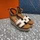 Herms/Hermès [Celebration] [Celebration] Heeled rope sandal series ① Fabric: cowhide/special fabric ⑥ Inner footbed: sheepskin ③ Outsole: genuine leather outsole ④ Heel height: front sole 4.5cm thick / heel height 8cm ⑤Size: 35-39 (customized by 40/41/42)