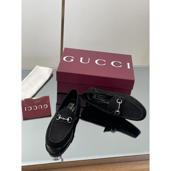 ✌️Gucci✌️Hot-up version is on the market [Women's] 2025 early autumn latest GUCCI horse buckle heel 2 wear single shoes deer leather frosted leather loafer casual driving shoes 360 fabric: imported suede mercerated beef reverse velvet delicate retro feel,