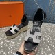Herms/Hermès [Celebration] [Celebration] Heeled rope sandal series ① Fabric: cowhide/special fabric ⑥ Inner footbed: sheepskin ③ Outsole: genuine leather outsole ④ Heel height: front sole 4.5cm thick / heel height 8cm ⑤Size: 35-39 (customized by 40/41/42)