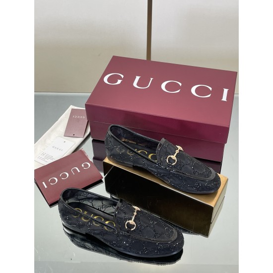 ✌️Gucci✌️Hot-up Gucci✌️New 2025 Early Autumn GUCCi high-end boutique single shoes 340 Gucci [Paint Leather G G Crystal] mesh diamond luxury crystal loafers top purchasing quality!The original version is replicated 1:1, and every detail has been carefully 