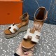 Herms/Hermès [Celebration] [Celebration] Heeled rope sandal series ① Fabric: cowhide/special fabric ⑥ Inner footbed: sheepskin ③ Outsole: genuine leather outsole ④ Heel height: front sole 4.5cm thick / heel height 8cm ⑤Size: 35-39 (customized by 40/41/42)