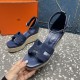 Herms/Hermès [Celebration] [Celebration] Heeled rope sandal series ① Fabric: cowhide/special fabric ⑥ Inner footbed: sheepskin ③ Outsole: genuine leather outsole ④ Heel height: front sole 4.5cm thick / heel height 8cm ⑤Size: 35-39 (customized by 40/41/42)