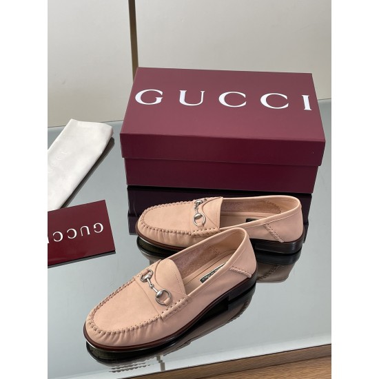 ✌️Gucci✌️Hot-up version is on the market [Women's] 2025 early autumn latest GUCCI horse buckle heel 2 wear single shoes deer leather frosted leather loafer casual driving shoes 360 fabric: imported suede mercerated beef reverse velvet delicate retro feel,