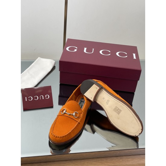 ✌️Gucci✌️Hot-up version is on the market [Women's] 2025 early autumn latest GUCCI horse buckle heel 2 wear single shoes deer leather frosted leather loafer casual driving shoes 360 fabric: imported suede mercerated beef reverse velvet delicate retro feel,
