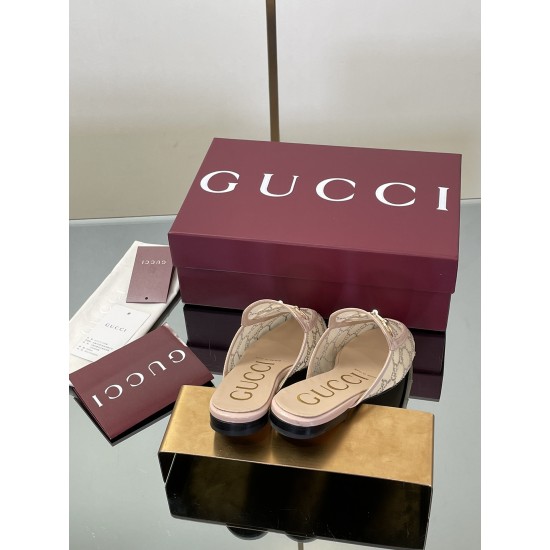 ✌️Gucci✌️Hot-up version is launched in 2025 early autumn new GUCCi high-end boutique semi-slippers 325 Gucci [Paint Leather G G Crystal] mesh diamond luxury crystal Loaf Baotou slippers top purchasing quality!The original version is replicated 1:1, and ev