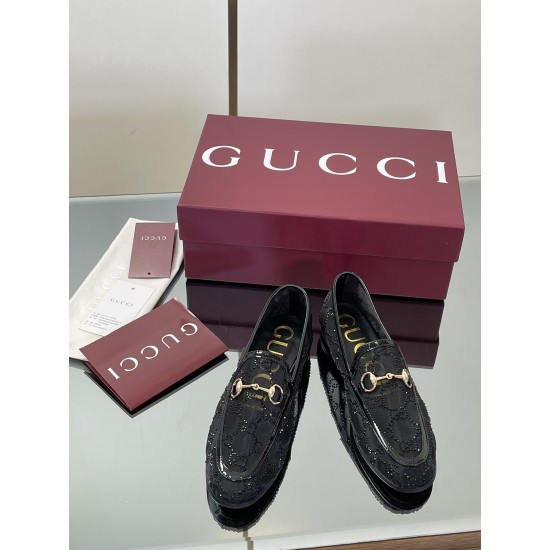 ✌️Gucci✌️Hot-up Gucci✌️New 2025 Early Autumn GUCCi high-end boutique single shoes 340 Gucci [Paint Leather G G Crystal] mesh diamond luxury crystal loafers top purchasing quality!The original version is replicated 1:1, and every detail has been carefully 