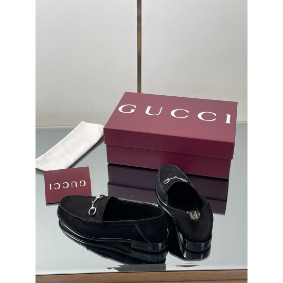 ✌️Gucci✌️Hot-up version is on the market [Women's] 2025 early autumn latest GUCCI horse buckle heel 2 wear single shoes deer leather frosted leather loafer casual driving shoes 360 fabric: imported suede mercerated beef reverse velvet delicate retro feel,