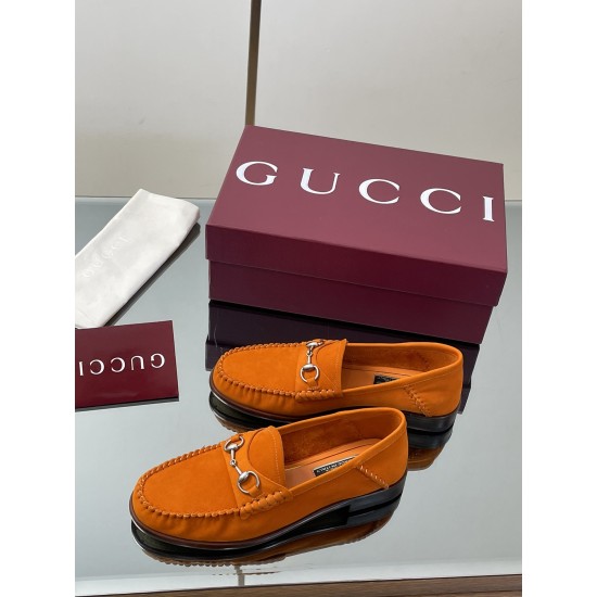 ✌️Gucci✌️Hot-up version is on the market [Women's] 2025 early autumn latest GUCCI horse buckle heel 2 wear single shoes deer leather frosted leather loafer casual driving shoes 360 fabric: imported suede mercerated beef reverse velvet delicate retro feel,