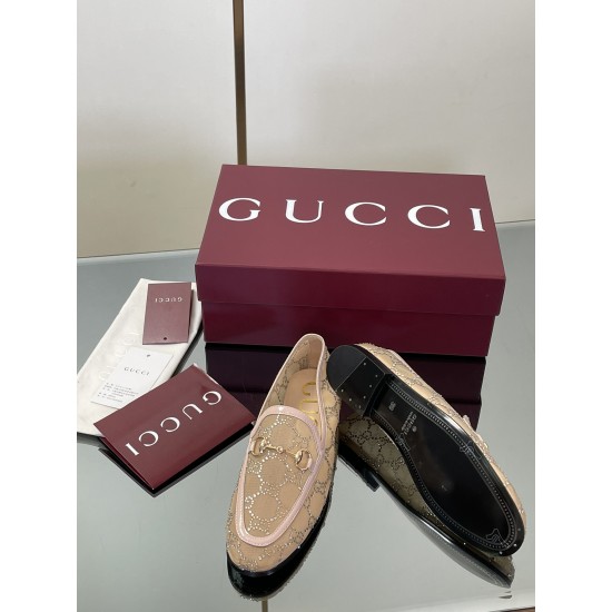 ✌️Gucci✌️Hot-up Gucci✌️New 2025 Early Autumn GUCCi high-end boutique single shoes 340 Gucci [Paint Leather G G Crystal] mesh diamond luxury crystal loafers top purchasing quality!The original version is replicated 1:1, and every detail has been carefully 