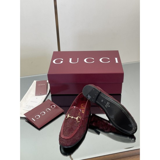 ✌️Gucci✌️Hot-up version is on the market...✌️✌️2025 early autumn new GUCCi high-end boutique single shoes 340 Gucci [Paint Leather G G Crystal] mesh diamond luxury crystal loafers top purchasing quality!The original version is replicated 1:1, and every de