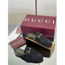 ✌️Gucci✌️Hot-up version is launched in 2025 early autumn new GUCCi high-end boutique semi-slippers 325 Gucci [Paint Leather G G Crystal] mesh diamond luxury crystal Loaf Baotou slippers top purchasing quality!The original version is replicated 1:1, and ev