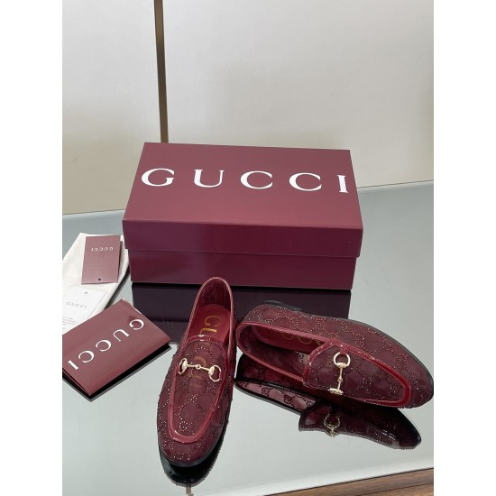 ✌️Gucci✌️Hot-up version is on the market...✌️✌️2025 early autumn new GUCCi high-end boutique single shoes 340 Gucci [Paint Leather G G Crystal] mesh diamond luxury crystal loafers top purchasing quality!The original version is replicated 1:1, and every de