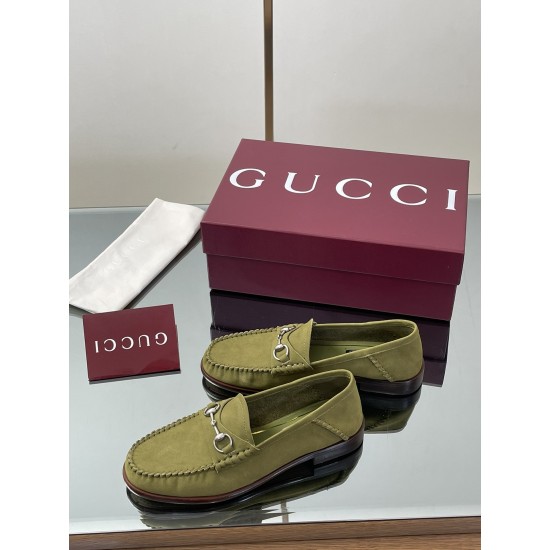 ✌️Gucci✌️Hot-up version is on the market [Women's] 2025 early autumn latest GUCCI horse buckle heel 2 wear single shoes deer leather frosted leather loafer casual driving shoes 360 fabric: imported suede mercerated beef reverse velvet delicate retro feel,