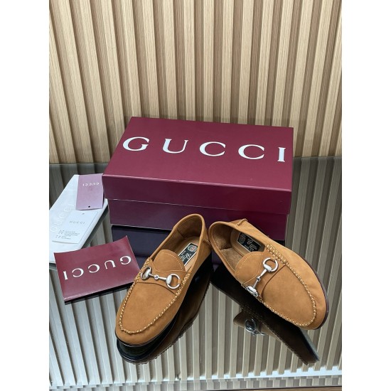 ✌️Gucci✌️Hot-up version is on the market [Women's] 2025 early autumn latest GUCCI horse buckle heel 2 wear single shoes deer leather frosted leather loafer casual driving shoes 360 fabric: imported suede mercerated beef reverse velvet delicate retro feel,