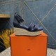 Herms/Hermès [Celebration] [Celebration] Heeled rope sandal series ① Fabric: cowhide/special fabric ⑥ Inner footbed: sheepskin ③ Outsole: genuine leather outsole ④ Heel height: front sole 4.5cm thick / heel height 8cm ⑤Size: 35-39 (customized by 40/41/42)