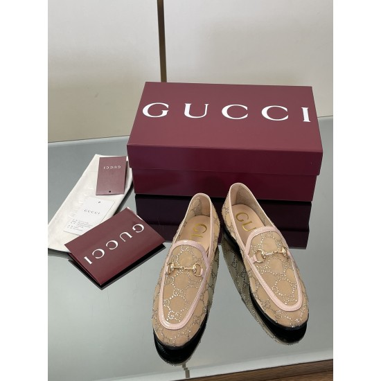 ✌️Gucci✌️Hot-up Gucci✌️New 2025 Early Autumn GUCCi high-end boutique single shoes 340 Gucci [Paint Leather G G Crystal] mesh diamond luxury crystal loafers top purchasing quality!The original version is replicated 1:1, and every detail has been carefully 