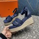 Herms/Hermès [Celebration] [Celebration] Heeled rope sandal series ① Fabric: cowhide/special fabric ⑥ Inner footbed: sheepskin ③ Outsole: genuine leather outsole ④ Heel height: front sole 4.5cm thick / heel height 8cm ⑤Size: 35-39 (customized by 40/41/42)