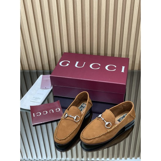 ✌️Gucci✌️Hot-up version is on the market [Women's] 2025 early autumn latest GUCCI horse buckle heel 2 wear single shoes deer leather frosted leather loafer casual driving shoes 360 fabric: imported suede mercerated beef reverse velvet delicate retro feel,