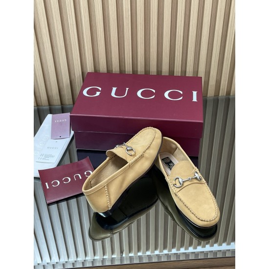 ✌️Gucci✌️Hot-up version is on the market [Women's] 2025 early autumn latest GUCCI horse buckle heel 2 wear single shoes deer leather frosted leather loafer casual driving shoes 360 fabric: imported suede mercerated beef reverse velvet delicate retro feel,