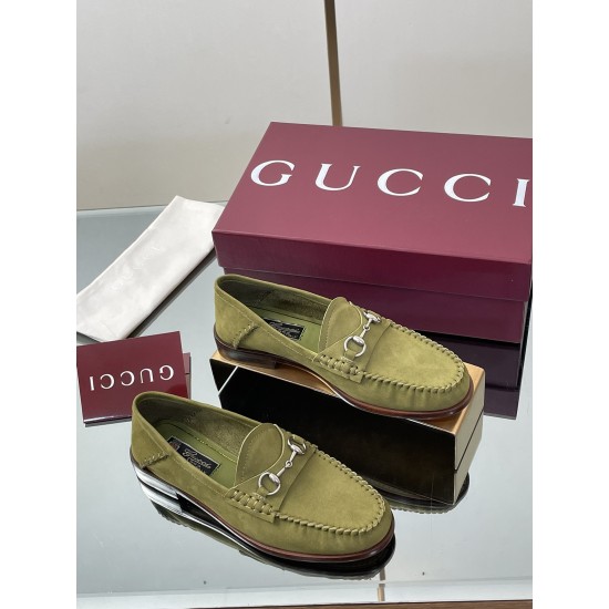 ✌️Gucci✌️Hot-up version is on the market [Women's] 2025 early autumn latest GUCCI horse buckle heel 2 wear single shoes deer leather frosted leather loafer casual driving shoes 360 fabric: imported suede mercerated beef reverse velvet delicate retro feel,