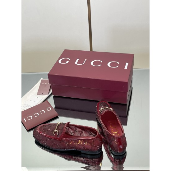 ✌️Gucci✌️Hot-up version is on the market...✌️✌️2025 early autumn new GUCCi high-end boutique single shoes 340 Gucci [Paint Leather G G Crystal] mesh diamond luxury crystal loafers top purchasing quality!The original version is replicated 1:1, and every de
