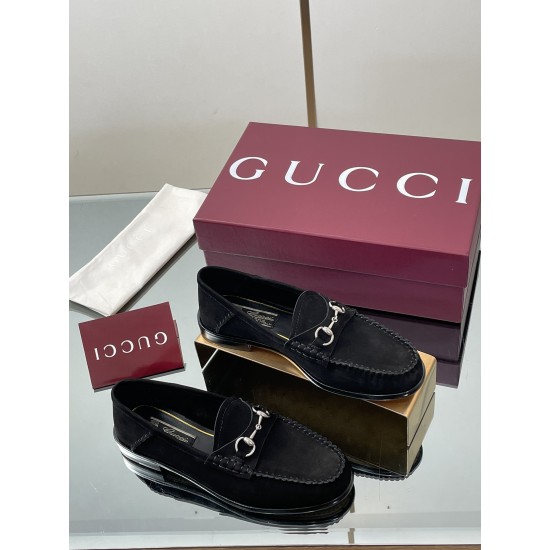 ✌️Gucci✌️Hot-up version is on the market [Women's] 2025 early autumn latest GUCCI horse buckle heel 2 wear single shoes deer leather frosted leather loafer casual driving shoes 360 fabric: imported suede mercerated beef reverse velvet delicate retro feel,