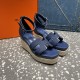 Herms/Hermès [Celebration] [Celebration] Heeled rope sandal series ① Fabric: cowhide/special fabric ⑥ Inner footbed: sheepskin ③ Outsole: genuine leather outsole ④ Heel height: front sole 4.5cm thick / heel height 8cm ⑤Size: 35-39 (customized by 40/41/42)